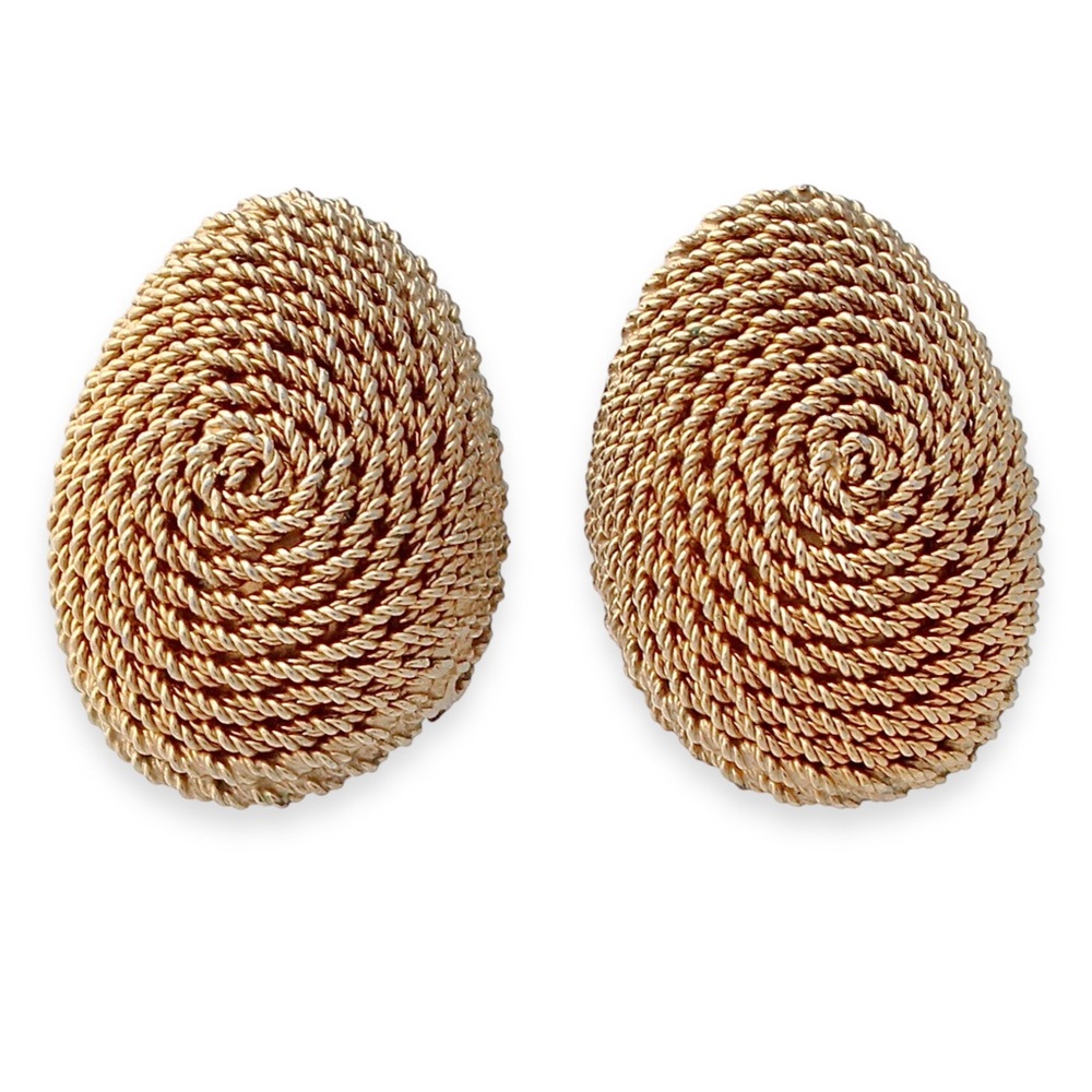 Vintage Accessocraft NYC Clip On Earrings Gold Tone Coiled Twisted Rope Wire
